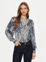 Guess Bluzka W5RH16 WDW82 Niebieski Regular Fit. Niebieskie bluzki damskie Guess, m, z aplikacjami, z syntetyku, bez kołnierzyka, bez ramiączek. Za 299.99 zł.