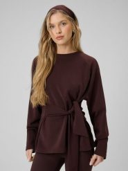 4F Bluza regular z wiązaniem i modalem damska - brązowa XL. Brązowe bluzy damskie 4f, xl, bez wzorów, z dzianiny, bez kaptura. Za 189.99 zł.