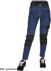 JEANS-L777 - Elastyczne spodnie ochronne do pasa damskie zapięcie guzik zamek błyskawiczny 6 kieszeni i na nakolanniki tkanina jeansowa 78% bawełna, 2. Brązowe jeansy damskie Reis. Za 102.00 zł.