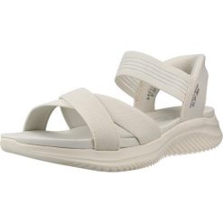 Sandały SKECHERS 119975S Biały. Białe sandały damskie Skechers, bez wzorów, z materiału, bez obcasa, bez zapięcia. Za 297.99 zł.