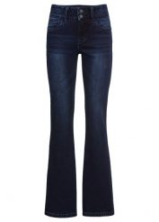 Modelujące jeansy ze stretchem, high waist, krój bootcut. Niebieskie jeansy damskie bonprix, z podwyższonym stanem. Za 199.99 zł.