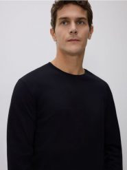 Longsleeve z merceryzowanej bawełny - czarny. Czarne bluzki z długim rękawem męskie Reserved, l, bez wzorów, z bawełny, bez kołnierzyka. Za 119.99 zł.