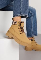 Brązowe Trapery ze Wstawkami we Wzór Vetiara. Brązowe śniegowce i trapery damskie Renee, z dzianiny. Za 109.99 zł.