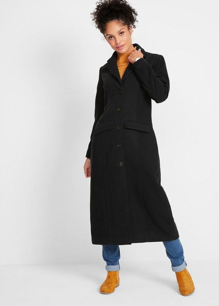 Płaszcz z imitacji wełny. Czarne kurtki damskie bonprix, bez wzorów, z wełny, eleganckie, bez kaptura. Za 299.99 zł.