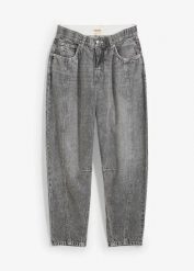 Jeansy barrel, mid waist, cropped. Niebieskie jeansy damskie bonprix. Za 139.99 zł.