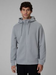 4F Bluza dresowa regular z kapturem męska - szara S. Szare bluzy męskie 4f, m, z aplikacjami, z dresówki, z kapturem, na fitness i siłownię. Za 269.99 zł.