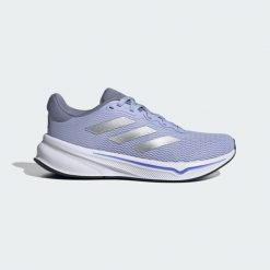 Buty Response. Fioletowe obuwie sportowe damskie Adidas, bez wzorów, z materiału, do biegania. Za 297.90 zł.