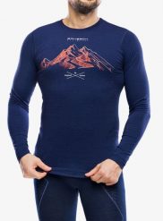 Bluza termoaktywna męska Brubeck Outdoor Wool Pro Longshirt. Niebieskie bluzy męskie Brubeck, m, bez wzorów, z materiału, bez kaptura, narciarskie. Za 247.49 zł.