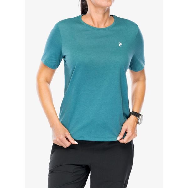 Koszulka szybkoschnąca damska Peak Performance Explore Graphic Tee. Zielone koszulki sportowe damskie Peak Performance, bez wzorów, bez kołnierzyka, bez ramiączek. Za 140.99 zł.