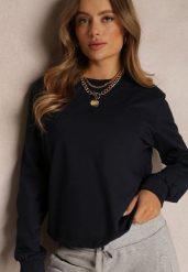 Granatowa Bluza Sopat. Niebieskie bluzy damskie Renee, l, bez wzorów, z dresówki, bez kaptura. Za 39.99 zł.