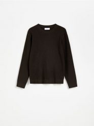 Prążkowany sweter - brązowy. Brązowe swetry przez głowę męskie Reserved, l, bez wzorów, z bawełny, bez kołnierzyka. Za 119.99 zł.