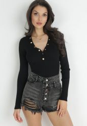 Czarny Sweter z Prążkowanej Dzianiny Zapinany Leoleta. Czarne swetry damskie Born2be, bez wzorów, z dzianiny, eleganckie, bez kołnierzyka, bez ramiączek, bez kaptura. Za 99.99 zł.