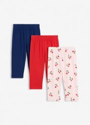 Legginsy rybaczki z elastycznej mieszanki bawełny (3 szt.). Czerwone legginsy dla dziewczynek bonprix, bez wzorów, z bawełny. Za 68.97 zł.