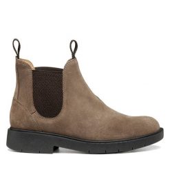 Sztyblety Geox. Brązowe botki damskie Geox, bez obcasa, na płaskiej podeszwie, bez zapięcia. Za 639.99 zł.