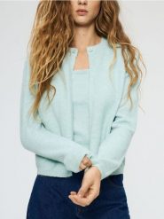 Kardigan z domieszką wełny - jasnoturkusowy. Niebieskie kardigany damskie Reserved, l, bez wzorów, z dzianiny. Za 99.99 zł.