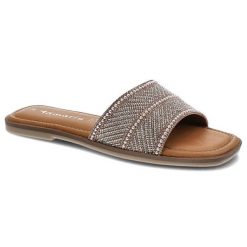 Różowe Klapki Tamaris Eleganckie Buty Damskie Na Lato. Czerwone klapki damskie Tamaris, bez wzorów, ze skóry, eleganckie, bez obcasa, na obcasie. Za 169.00 zł.