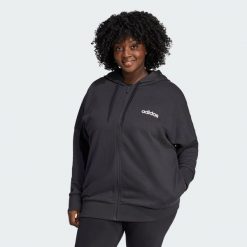 Bluza z kapturem Essentials Linear Full-Zip French Terry. Białe swetry damskie Adidas, na zimę, bez wzorów, z materiału, klasyczne, bez kołnierzyka, bez ramiączek, z kapturem. Za 230.50 zł.