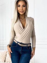 Body Model 375-7 Beige - Numoco. Brązowe bluzki damskie NUMOCO, l, bez wzorów, z elastanu, eleganckie, bez kołnierzyka, bez ramiączek. Za 151.42 zł.