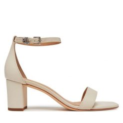 Sandały LAUREN RALPH LAUREN. Białe sandały damskie Lauren Ralph Lauren, bez wzorów, bez obcasa, na słupku, bez zapięcia. Za 439.99 zł.