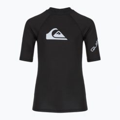Koszulka do pływania dziecięca Quiksilver All Time. Czarne bluzki dla dziewczynek Quiksilver, bez wzorów, bez ramiączek. Za 39.99 zł.