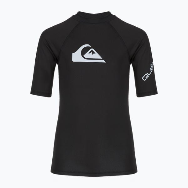Koszulka do pływania dziecięca Quiksilver All Time. Czarne bluzki dla dziewczynek Quiksilver, bez wzorów, bez kołnierzyka, bez ramiączek. Za 39.99 zł.
