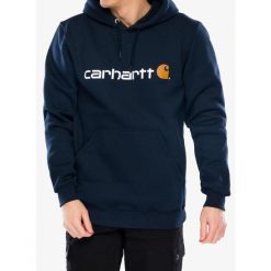 Bluza z kapturem męska Carhartt Signature Logo Sweatshirt. Niebieskie bluzy męskie Carhartt, m, bez wzorów, z kapturem. Za 266.99 zł.