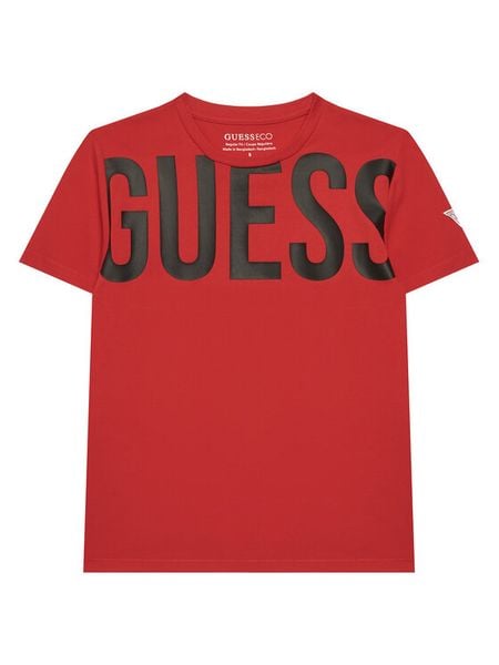 Guess T-Shirt L6GI26 J1314 Czerwony Regular Fit. Czerwone t-shirty dla chłopców Guess, z aplikacjami, z bawełny, bez ramiączek. Za 80.99 zł.