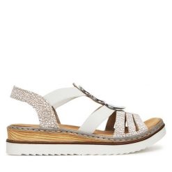 Sandały Rieker. Brązowe sandały damskie Rieker, bez wzorów, bez obcasa, na słupku, bez zapięcia. Za 329.99 zł.