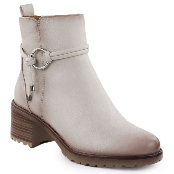 Botki damskie ocieplane na klocku beżowe Potocki SZ12527. Brązowe botki damskie POTOCKI, ze skóry ekologicznej, eleganckie, bez obcasa, bez zapięcia. Za 189.99 zł.