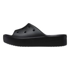 Crocs Classic Platform Slide W Kapcie Damskie. Czarne kapcie damskie Crocs, bez wzorów, z gumy. Za 276.00 zł.