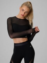 4F Longsleeve treningowy slim szybkoschnący damski - czarny L. Czarne koszulki sportowe damskie 4f, l, bez wzorów, z gumy, biznesowe, bez kołnierzyka. Za 129.99 zł.
