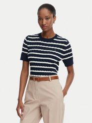 Tommy Hilfiger Sweter Cable Mid WW0WW38744 Granatowy Regular Fit. Niebieskie swetry damskie Tommy Hilfiger, xl, bez wzorów, z bawełny, bez kołnierzyka, bez ramiączek, bez kaptura. Za 489.99 zł.