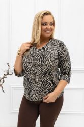 Czarna bluzka Amber w beżowy wzór zebry PLUS SIZE XXL. Brązowe bluzki damskie Nasi partnerzy, plus size, bez wzorów, z jeansu, biznesowe, bez kołnierzyka, plus size, bez ramiączek. Za 199.90 zł.