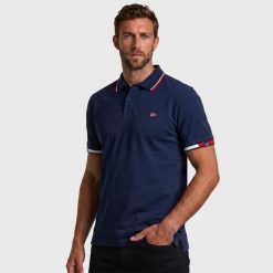 Koszulka polo męska z krótkim rękawem NORWAY. Niebieskie koszulki polo męskie Aulp, m, bez wzorów, z bawełny, casualowe, bez ramiączek. Za 159.99 zł.