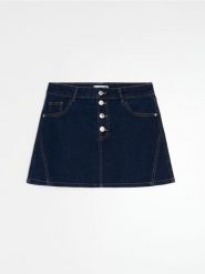 Jeansowa spódnica mini z przeszyciami - niebieski. Niebieskie spódnice damskie Sinsay, bez wzorów, z jeansu, mini. Za 49.99 zł.