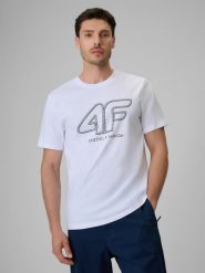 4F T-shirt regular z nadrukiem męski - biały L. Białe t-shirty męskie 4f, l, bez wzorów, z bawełny, klasyczne, bez kołnierzyka. Za 69.99 zł.