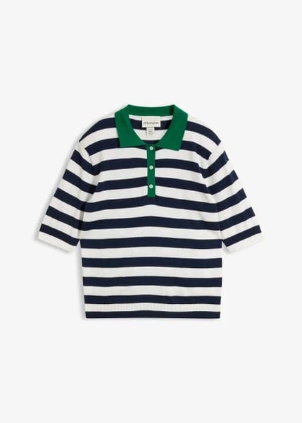 Cienki sweter z kołnierzykiem polo. Niebieskie swetry damskie bonprix, bez wzorów, bez kołnierzyka, bez ramiączek, bez kaptura. Za 97.99 zł.