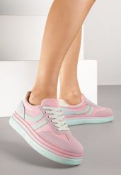 Różowe Sneakersy Typu Kultowe Tenisówki na Niskiej Platformie Olritia. Czerwone trampki i tenisówki damskie Renee, bez wzorów, z materiału, bez zapięcia. Za 119.99 zł.
