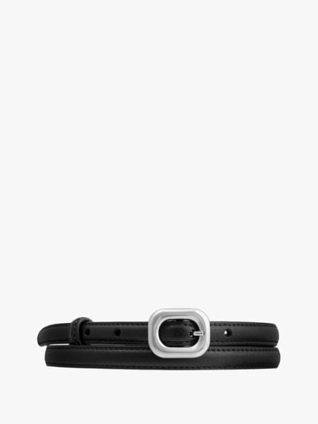 Czarny pasek damski ze skóry licowej ze srebrną klamrą. Czarne paski damskie Ryłko, bez wzorów, ze skóry, eleganckie. Za 79.99 zł.