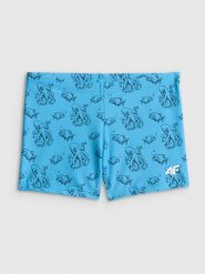 4F Kąpielówki chłopięce - niebieskie 122/128 (6-8 lat). Niebieskie kąpielówki dla chłopców 4f, bez wzorów, z materiału. Za 49.99 zł.