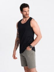 Męska bawełniana koszulka tank top BASIC – czarna V3 - Rozmiar: M. Czarne koszulki sportowe męskie Ombre Clothing, na lato, m, bez wzorów, z bawełny, bez kołnierzyka, bez ramiączek. W wyprzedaży za 39.99 zł.