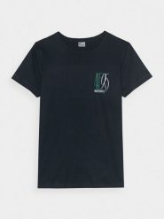 4F T-shirt slim z nadrukiem damski - granatowy XS. Niebieskie koszulki sportowe damskie 4f, xs, bez wzorów, z bawełny, klasyczne, bez kołnierzyka. W wyprzedaży za 29.99 zł.