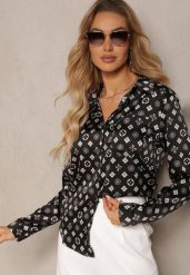 Czarna Klasyczna Koszula w Geometryczny Print Aletiza. Czarne bluzki damskie Renee, l, bez wzorów, z jeansu, biznesowe, bez kołnierzyka, bez ramiączek. Za 109.99 zł.
