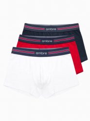 Klasyczne dopasowane męskie bokserki z gumką w paski – 3 pak mix - Rozmiar: XL. Białe bokserki męskie Ombre Clothing, m, bez wzorów, z bawełny. W wyprzedaży za 39.99 zł.