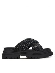 Buffalo Klapki 1602319 Czarny. Czarne klapki damskie Buffalo, bez wzorów, ze skóry, bez obcasa. Za 329.99 zł.