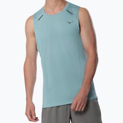 Koszulka do biegania męska Mizuno Active DryAeroFlow Tank Top. Niebieskie koszulki sportowe męskie Mizuno, l, bez wzorów, z materiału, bez kołnierzyka, bez ramiączek, do biegania. Za 209.99 zł.