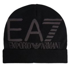 Czapka EA7 Emporio Armani. Czarne czapki i kapelusze damskie EA7 Emporio Armani, na zimę, bez wzorów. Za 149.99 zł.