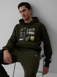 4F Bluza dresowa regular z kapturem męska - khaki M. Brązowe bluzy męskie 4f, m, bez wzorów, z dresówki, z kapturem. Za 199.99 zł.