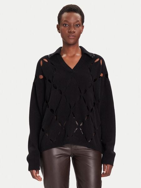 Liu Jo Sweter MF5038 MS009 Czarny Regular Fit. Czarne swetry damskie Liu Jo, xs, bez wzorów, z wełny, bez kołnierzyka, bez ramiączek, bez kaptura. Za 499.99 zł.