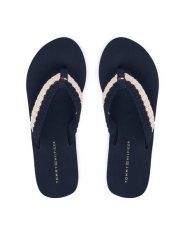 Tommy Hilfiger Japonki Th Wedge Crochet Summer Sandal FW0FW09420 Granatowy. Niebieskie klapki damskie Tommy Hilfiger, bez wzorów, z materiału, bez obcasa. Za 229.99 zł.